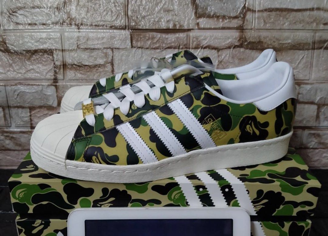Original Bape x Adidas Superstar ABC Camo (Category: Sneakers) located in Lapu Lapu. Submitted by jerzorb (Listing ID 1437035527, Image 3). Description: Complete with OG box Size 9.5US men’s or 43Euro PM lang sa interested Thanks.