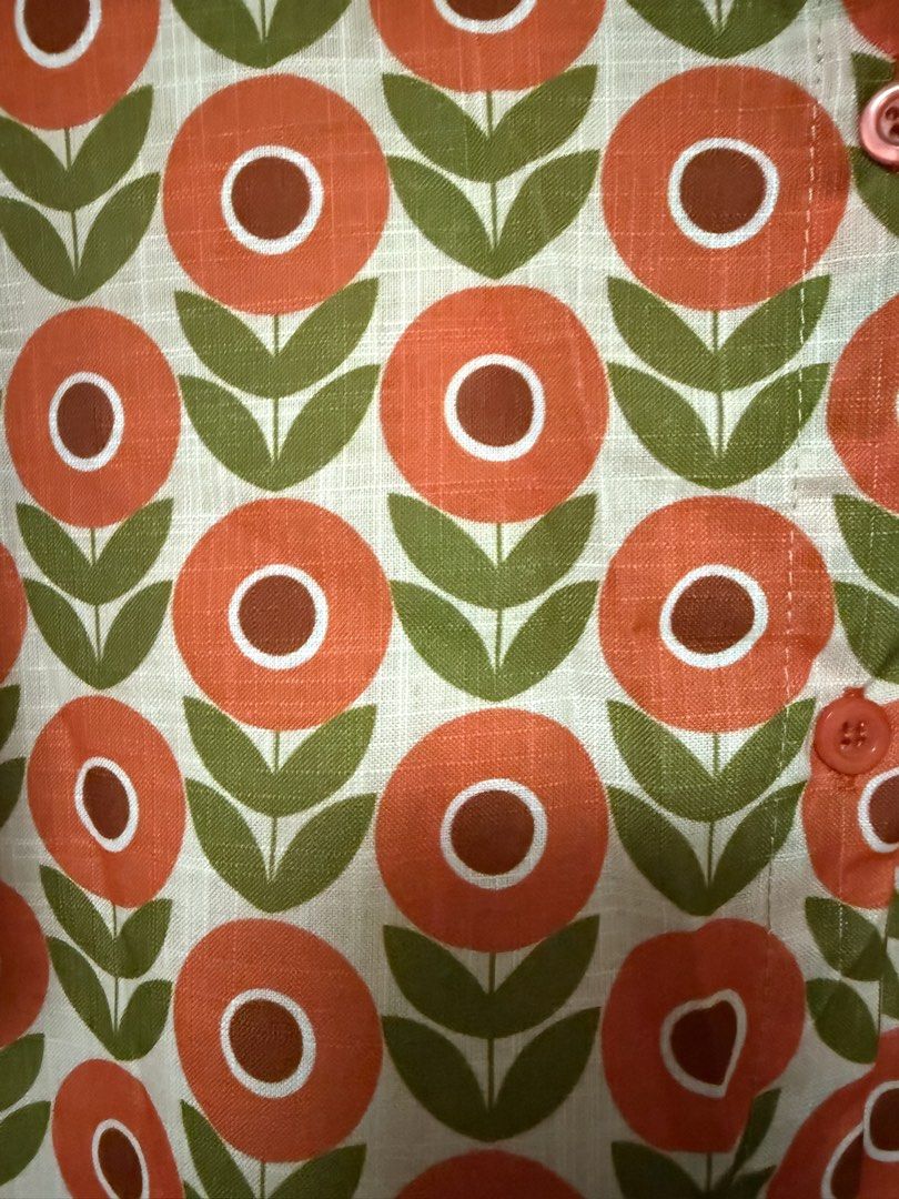 Plus size Floral Button-Down Top - XL to 2XL (Category: Blouses) located in Taytay. Submitted by thriftstoreadventures (Listing ID 1437078404, Image 3). Description: Bought in Thailand for ₱550. Never used. I find it short for my height. 23 inches length. Perfect for XL to 2XL frames. Cute with shorts - Floral print in orange and green - Button-down front - Short sleeves - Lightweight fabric - Collared neckline - Relaxed fit - Ideal for warm weat