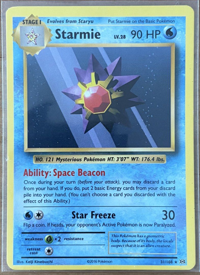 Pokemon Cards | Starmie | XY Evolutions [31/108] (Category: Toys & Games) located in Manila. Submitted by cardlab (Listing ID 1437021837, Image 1). Description: Items are 💯 authentic/original/legit. Packaging: ✔️ Plastic cover ✔️ Cardboard ✔️ Bubble wrap WITH: • Card Sleeve + ₱10 for new tops NOTE: • Cards are raw • Cards may have minor flaws • Any major flaws will be indicated Shipping: ✅ JNT ✅ Sdd (Grab, Lalamove, etc.) - Book your own at buye
