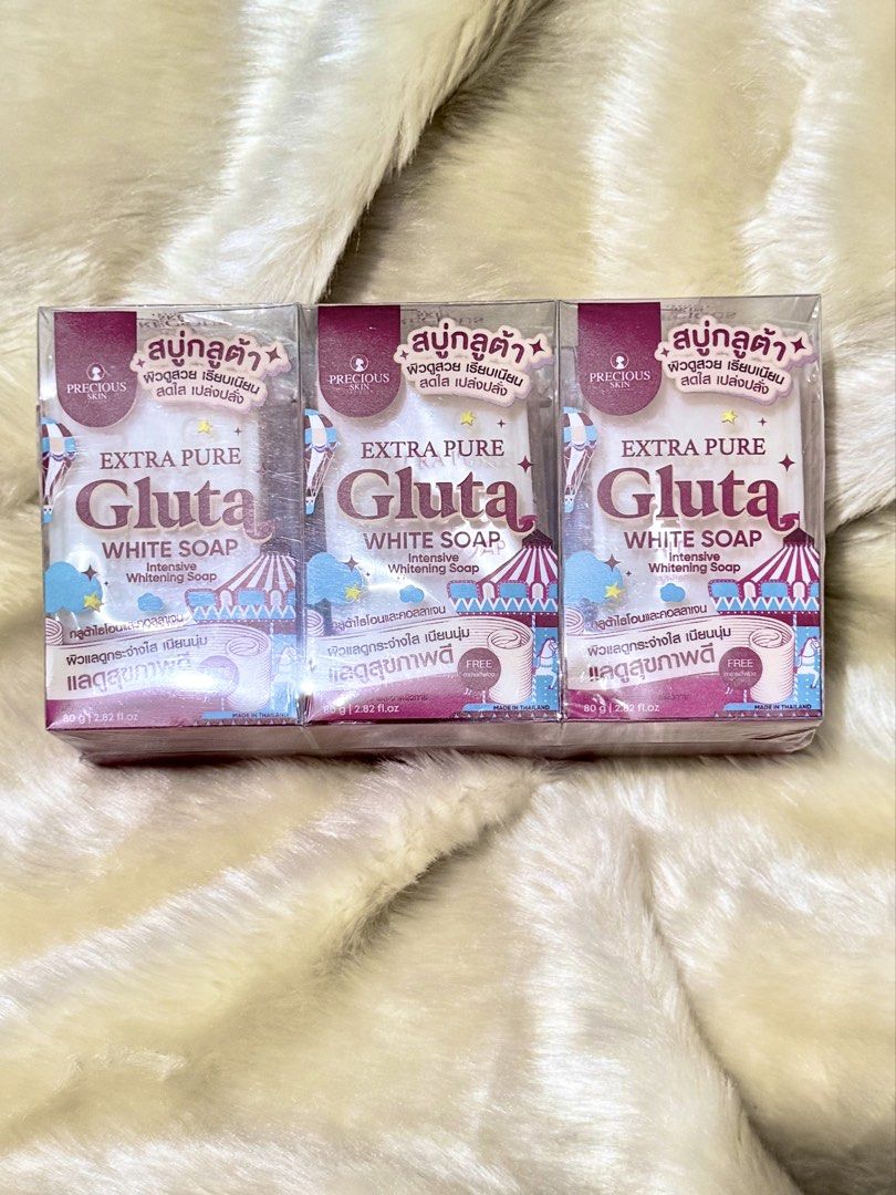 Precious Skin Extra Pure Gluta White Soap (Category: Bath) located in Quezon City. Submitted by missjanecap (Listing ID 1437196118, Image 1). Description: Precious Skin Extra Pure Gluta White Soap‼️‼️ It is an intensive whitening soap. The soap is designed to make your skin look brighter, smoother, and healthier. Each bar is 80g. The packaging is clear plastic..