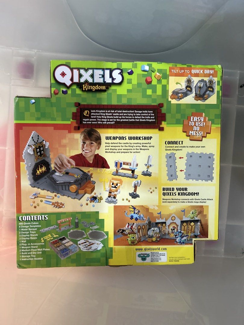 Qixels Kingdom Weapons Workshop Building Set (Category: Toys & Games) located in Singapore. Submitted by chocolate_lava (Listing ID 1437061958, Image 2). Description: - Qixels Kingdom Weapons Workshop set - Includes 800 cubes - Create pixel weapons - Easy to use: make, spray, and display - Includes water sprayer - Perfect for kids!.