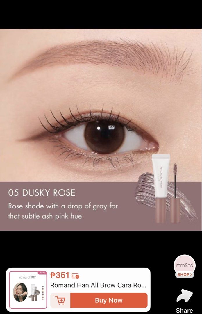 Rom&nd Han All Brow Cara - 05 Dusky Rose (Category: Makeup) located in Malabon City. Submitted by pbjsandowichi (Listing ID 1437165227, Image 3). Description: Mod: J&T, Lalamove Mop: Gcash, Gotyme, Maribank delivery fee will be shouldered by the buyer .