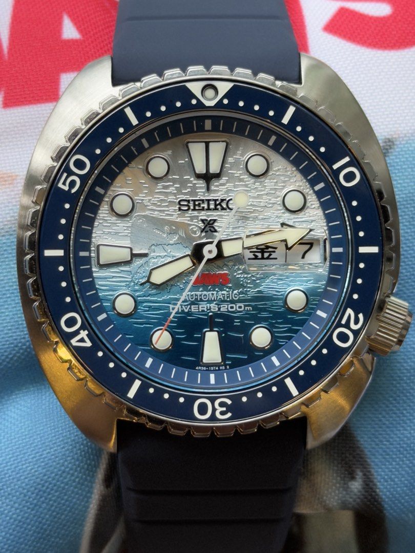 Seiko Prospex SRPL81k1 "JAWS" Turtle (Category: Men's Watches) located in Manila. Submitted by watch_cop (Listing ID 1437151138, Image 1). Description: SRPL81 Sea Prospex JAWS 50th Anniversary Limited edition of 5,000 pieces -Bought In foreign AD with 3years active warranty Price 49,800 Condition Brandnew Complete Inclusion Movement Caliber Number 4R36 Automatic with manual winding Power reserve Approx. 41 hours Jewels 24 Thickness:13.2mm Diamete