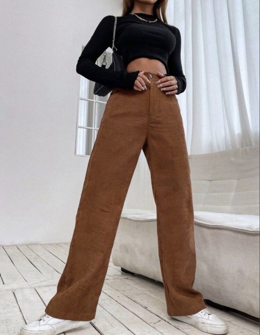 Shein Corduroy Brown Pants (Category: Other Bottoms) located in Cavite. Submitted by onceloved_ (Listing ID 1437207874, Image 1). Description: soft fabric Waist: 34” Length: 39”.