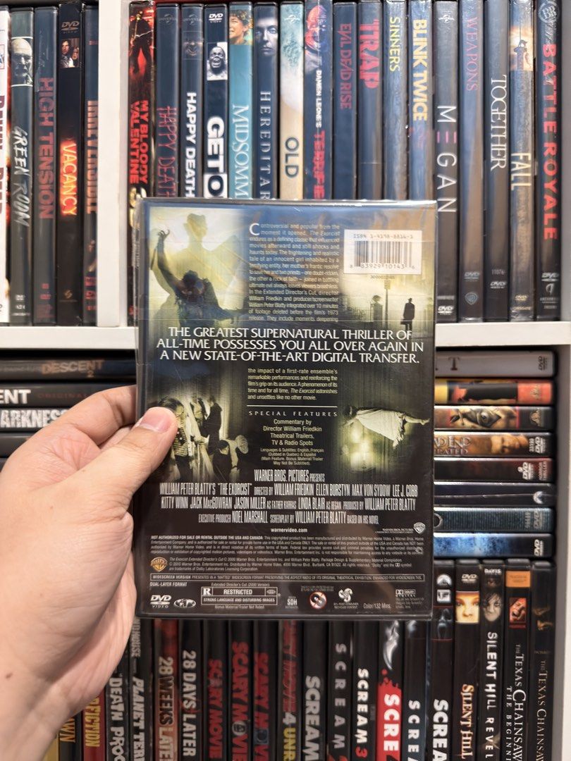 The Exorcist Extended Director's Cut DVD (Category: CDs & DVDs) located in Manila. Submitted by daddygojo (Listing ID 1437174735, Image 2). Description: - The Exorcist: Extended Director's Cut DVD - Features William Peter Blatty's The Exorcist - Directed by William Friedkin - Includes special features - In original packaging - Back of case highlights features and cast - Rated R.
