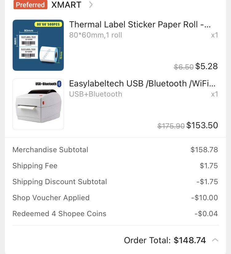 Easy Label Thermal Label Printer USB+Bluetooth + Rolls450250125367070722