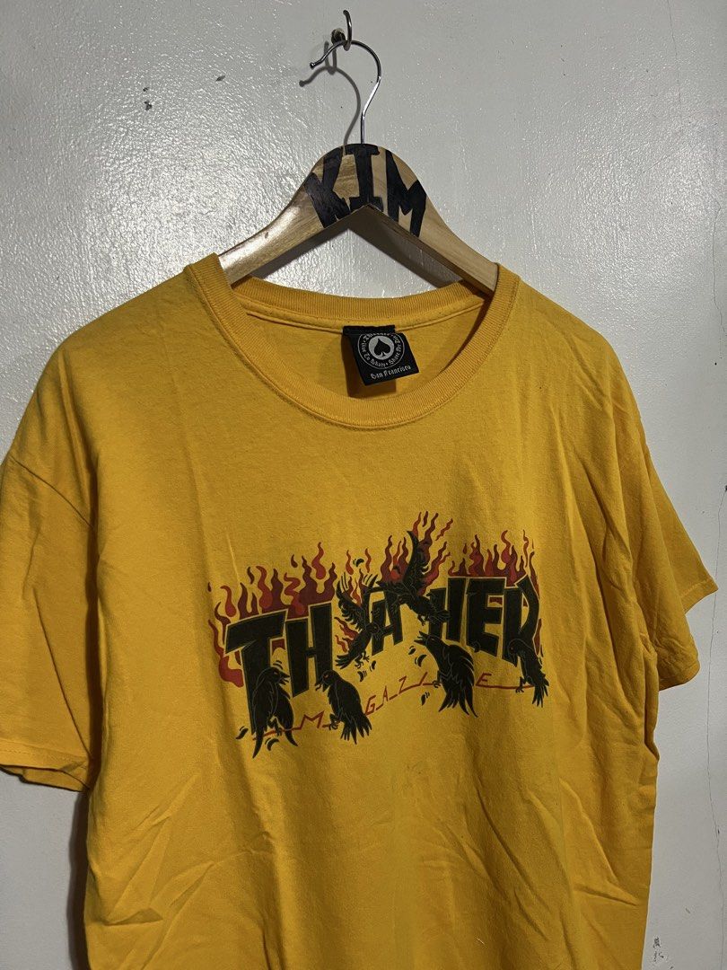Thrasher Magazine T-shirt (Category: Tshirts & Polo Shirts ) located in Roxas, Mindoro Oriental. Submitted by oldschool_thriftph (Listing ID 1437134361, Image 2). Description: - Thrasher Magazine T-shirt - Size: Large - Dimes 21x28 - Excellent condition - No issue - Condition: Good - Design: Thrasher logo with flames and crow graphics - Origin: Made in San Francisco.