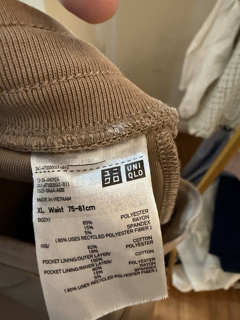 Uniqlo Cropped Pants XL (Category: Other Bottoms) located in Tarlac. Submitted by emoy3 (Listing ID 1437065232, Image 2). Description: - Uniqlo Cropped Pants - Size: XL - Made in Vietnam - Color: Neutral - Waist: 75-81cm - Material: - Body: 80% Recycled Polyester, 15% Rayon, 5% Spandex - Rib: 82% Cotton, 18% Polyester - Pocket Lining: Cotton, Polyester, Rayon.