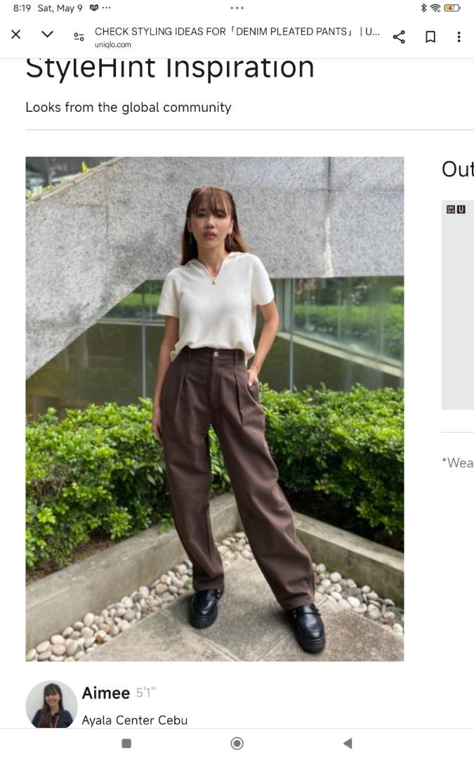 Uniqlo Denim Pleated Pants (Category: Other Bottoms) located in San Pablo. Submitted by moresale (Listing ID 1437052964, Image 1). Description: - Uniqlo dark brown pleated pants - Size 24 on tag, 14.5 inches via tape measure, Length - 40 inches - used only once, almost brand new. Personally owned and bought from UNIQLO PH, not ukay. - RFS - Decluttering. .