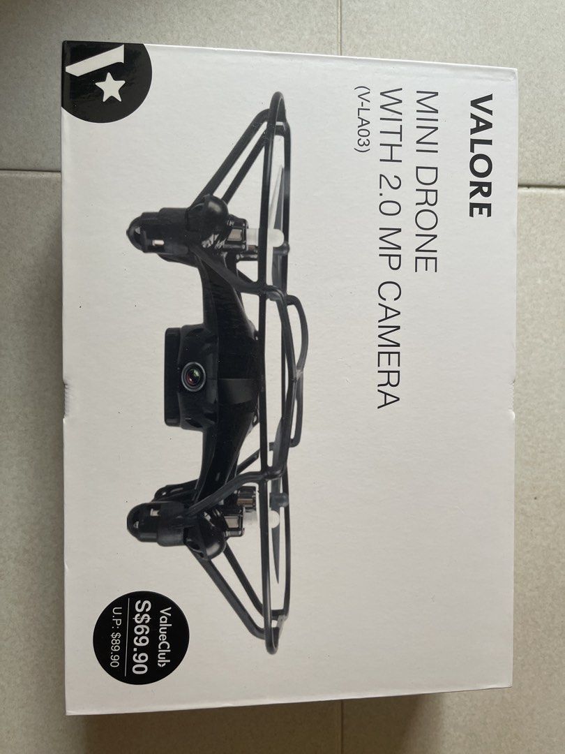 Valore Mini Drone with 2.0 MP Camera (Category: Drones) located in Singapore. Submitted by archer735 (Listing ID 1437044512, Image 1). Description: - Brand new Valore Mini Drone - 2.0MP Camera with wide-angle lens - Maximum flight time: 35 minutes - Includes USB cable - Requires 2 AAA batteries (not included).