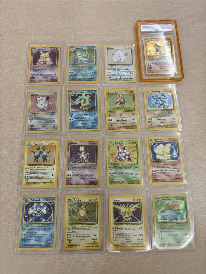 Complete 1999 base set unlimited WOTC 102/102 cards (includes PSA 7 graded Charizard) (Category: Toys & Games) located in Singapore. Submitted by wz001 (Listing ID 1437128569, Image 1). Description: Complete 1999 base set unlimited WOTC 102/102 cards - Beloved vintage Pokemon card collection - price may not be updated -all cards are from 1999 base set unlimited, except Clefairy is shadowless - Includes PSA 7 graded Charizard - All cards are in pr