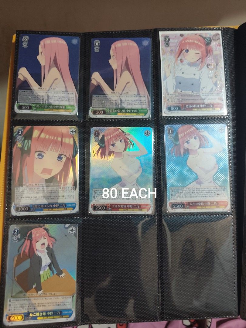 Weiss schwarz quintessential quintuplets qq card nakano SR HIGH RARITY (Category: Toys & Games) located in Valenzuela. Submitted by hadofakustore (Listing ID 1437164896, Image 2). Description: 80 each.