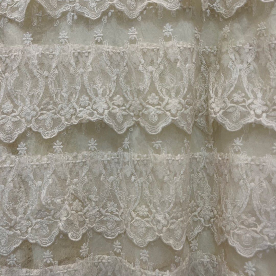 white cream tiered lace maxi skirt (Category: Skirts) located in Angeles City. Submitted by popsyluvain (Listing ID 1437047190, Image 3). Description: 💗 skirt measurement 𑣲 waist: 25” 𑣲 hips: 34” 𑣲 front length (waistband to hem): 31” 💗 key features 𑣲 elasticity: semi-stretched 𑣲 closure: none 𑣲 lining: fully-lined 💗 conditions & flaws 𑣲 flaws: none 𑣲 note: no “when worn” photos available 💌 special promotion 𑣲 free shipping: enjoy fr