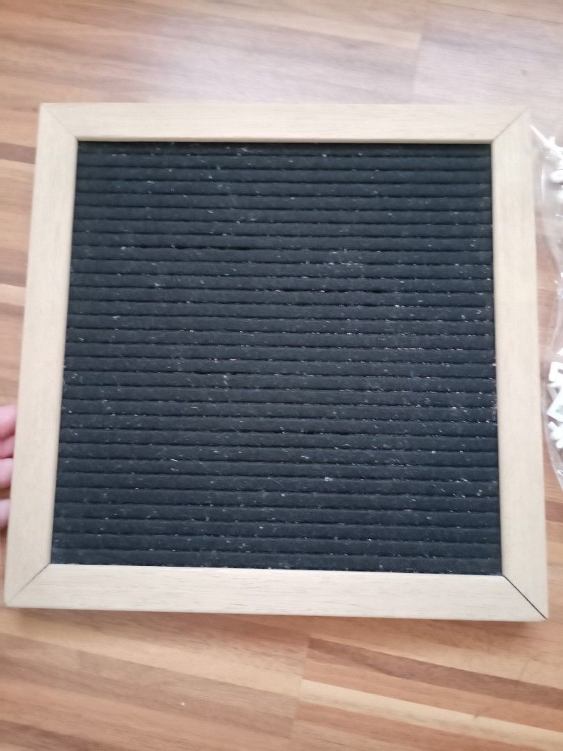 Wooden Letter Board with Letters (Category: Wall Decor) located in Mabalacat. Submitted by twilight_radar (Listing ID 1437096413, Image 1). Description: - Wooden letter board - Black felt surface - Light wooden frame - Includes white plastic letters, numbers, and symbols - Comes with a clear plastic bag for the letters - Features a hook for hanging - Great for messages, announcements, and quotes -Needs cleaning.