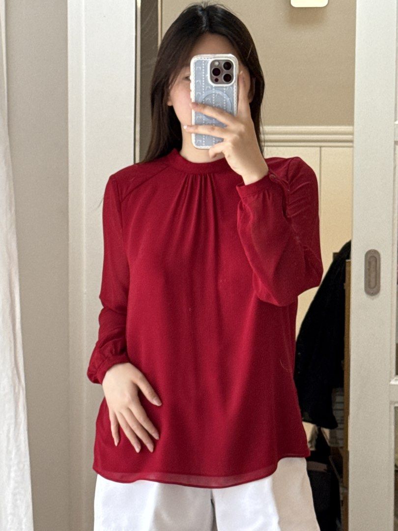 Zara Red Sheer Long Sleeve Blouse (Category: Blouses) located in Manila. Submitted by curator.noona (Listing ID 1437034020, Image 1). Description: .