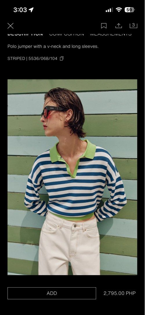 Zara Striped Sweatshirt (Category: Others Tops) located in Quezon City. Submitted by coffeeandcodals (Listing ID 1437201699, Image 1). Description: 💗 used once 💗 negotiable🐱 💗 Medium 💗 The lines are in color navy blue and white, and apple green yung collar ( hehe cute sya ) 💗 Thick material pero i was able to used it comfortably outside kahit walang aircon .