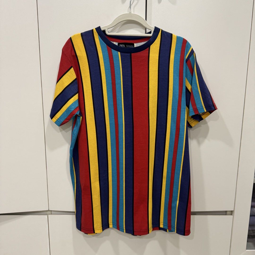 Zara Striped T-shirt Men (Category: Shirts) located in Pasig City. Submitted by vovothefool (Listing ID 1437062402, Image 1). Description: shoulder 17” length 26”.