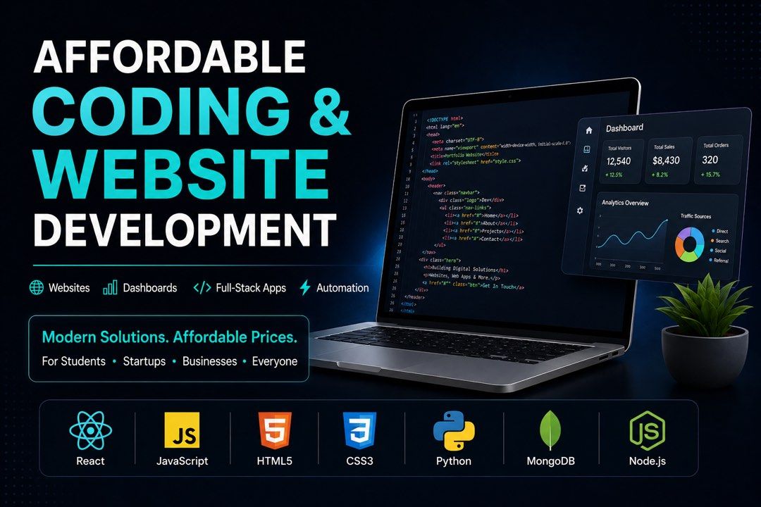 Affordable Website Development & Coding Services (Category: IT & Programming) located in Singapore. Submitted by __jq__ (Listing ID 1149400031, Image 1). Description: Looking for affordable help with websites, coding projects, dashboards, or automation tools? I provide coding and website development services for: • Polytechnic & university students • Small businesses • Startups • Personal portfolio websites Services offered: 💻 Website Developmen