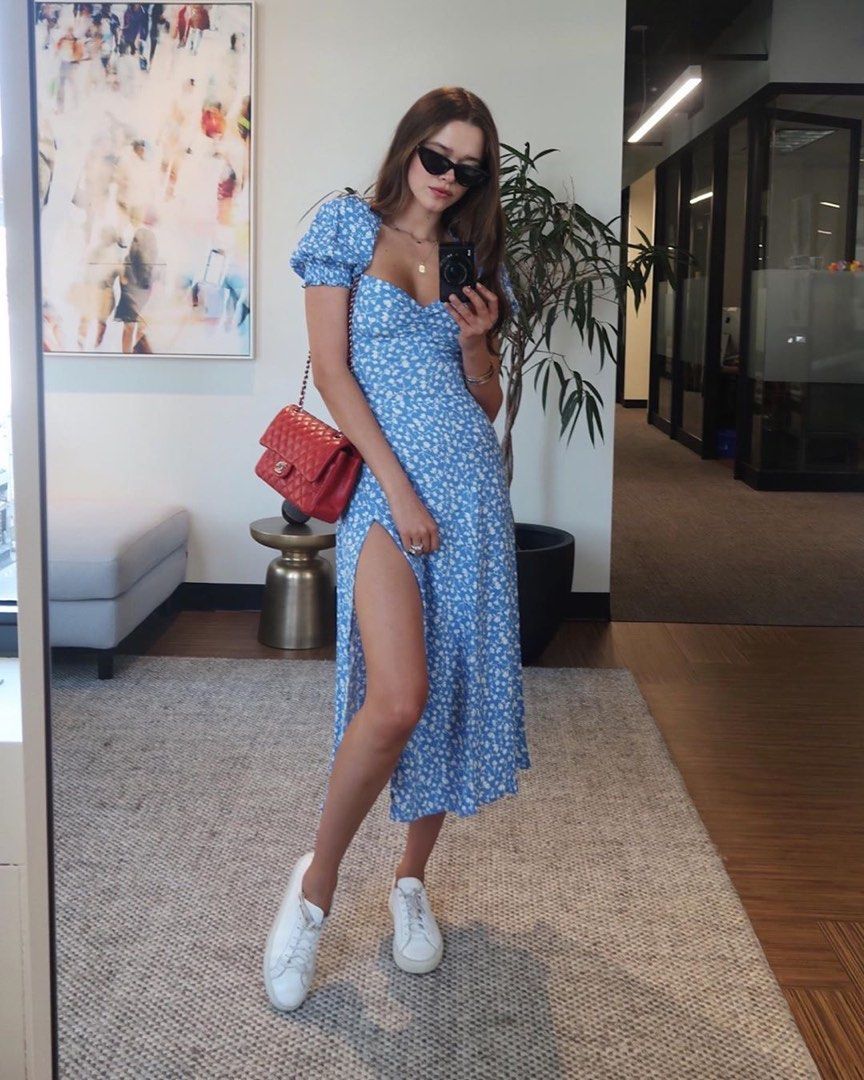 Blue Floral Slit Dress (Category: Dresses) located in Manila. Submitted by sheisdecluttering (Listing ID 1437280721, Image 2). Description: Size small Used twice No flaws.