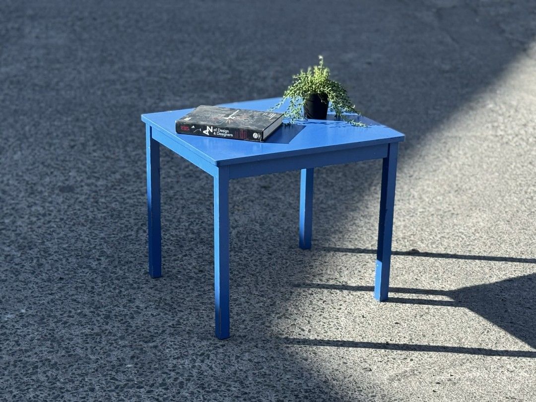 Blue Square Side Table (Category: Tables & Sets) located in Valenzuela. Submitted by upcycle_things (Listing ID 1437316534, Image 2). Description: - Vibrant blue side table - Square tabletop - Sturdy legs - Ideal for small spaces - Perfect as a plant stand, coffee table, or bedside table - Adds a stylish touch to any room.