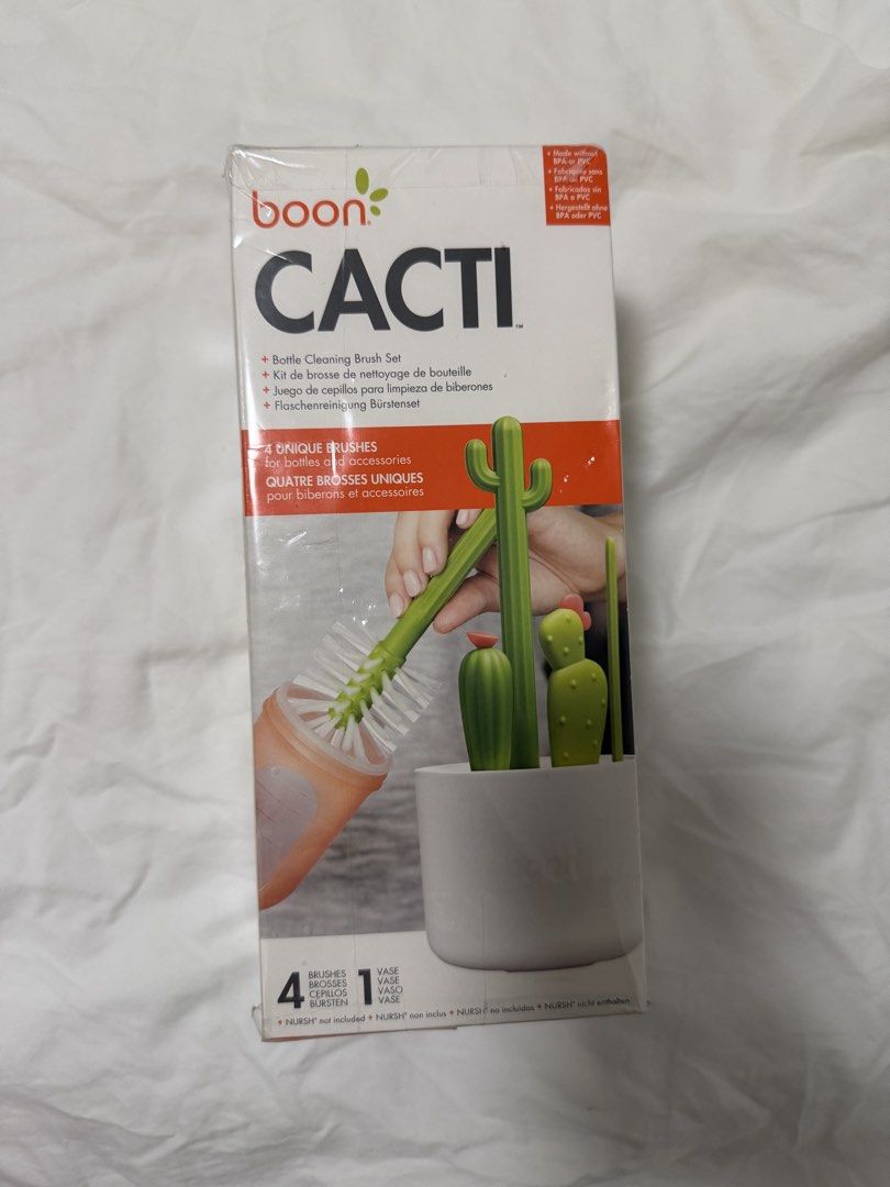 Boon CACTI Bottle Cleaning Brush Set (Category: Breastfeeding & Bottle Feeding) located in Makati City. Submitted by inezlebron (Listing ID 1437363115, Image 1). Description: - Boon CACTI Bottle Cleaning Brush Set - Includes 4 brushes for cleaning - Comes with a convenient holder - Designed for baby bottles, sippy cups, and breast pump parts - Features a cute cactus theme - QR code included.