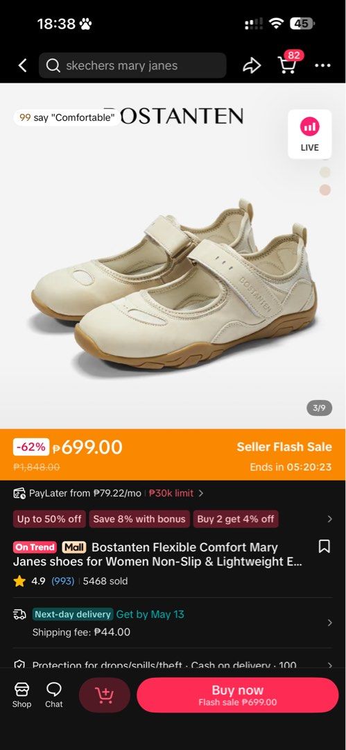 Bostanten Mary Jane (Size 36) (Category: Sandals) located in Calasiao. Submitted by tkvely16 (Listing ID 1437320208, Image 1). Description: - Brand new, never used, clean sole - Color: Apricot - Size: 36 MOP: GCASH or Maribank MOD: J&T (sf shouldered by buyer).