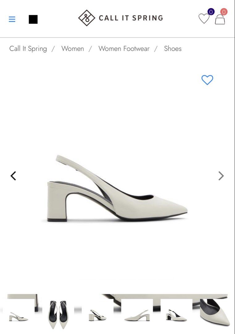 Call It Spring Rozalia White Block Heel Shoes (Category: Heels) located in Pasig City. Submitted by _kukustuff (Listing ID 1437238884, Image 1). Description: - Size: US 6, UK 3, Euro 36 - Pointed toe, slingback strap - Includes original box - Sold out online but similar style goes for ₱2995 in Zalora - Condition: Minor marks.