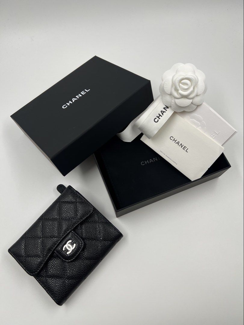 ⚜️Chanel ⋆˚✿ Trifold Wallet - Silver hardware (Category: Luxury Bags & Wallets) located in Makati City. Submitted by 90sangel (Listing ID 1365111024, Image 1). Description: •Item: Chanel Black (SHW) Quilted Caviar Leather Classic Wallet ⚜️🖤 •Size: Small •Condition: Pristine! Giftable. one last stock, japan onhand. *Made for everyday use, it has multiple slots and compartments 🪪💳for you to neatly arrange your daily necessities. ⚜️🤍 *Very hard 