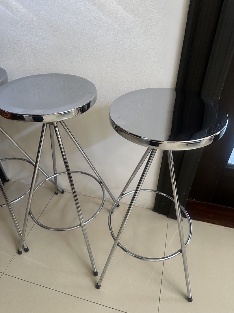 Chrome Bar Stools (Category: Chairs) located in Manila. Submitted by jinxandlance (Listing ID 1437250884, Image 2). Description: - Circular seat design - Sturdy chrome frame - Seat diameter: 11 inches - Height: 26 inches - Base dimensions: 19" x 13.5" - Ideal for kitchen counters or bar areas 1500 each 2pcs available.