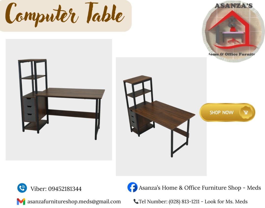 COMPUTER TABLE (Category: Other Home Furniture) located in Quezon City. Submitted by asanzameds.1995 (Listing ID 1437237667, Image 1). Description: ASANZA'S HOME & OFFICE FURNITURE SHOP🪑 is a manufacturer and supplier of Office and Home Furniture.✅ COMPUTER TABLE ✨ We Supply: ✨Modular Office Partition/Cubicle/Workstation ✨Toilet Partition and Urinal Partition ✨Office Table: Executive Office Table / Freestanding Table ✨Conference Table ✨Pantry Ta