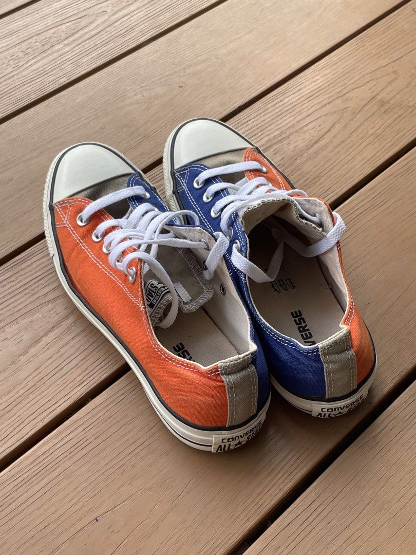 Converse All Star Sneakers - Orange / Blue - Size 8 (Category: Sneakers) located in Quezon City. Submitted by tochbarreiro (Listing ID 1437280175, Image 2). Description: Converse All Star low-top sneakers Size 8 - Unique blue and orange color-block design - White laces - No shoe box anymore - Great condition considering its age! Issues: Due to wear and age, both sides are loose, but the pair is still wearable. A sturdy shoe! *NOT THRIFTED! Bought