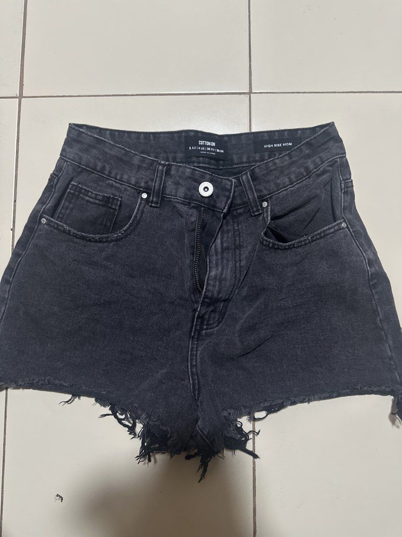 Cotton On Black Denim Shorts (Category: Shorts) located in Angeles City. Submitted by lexaa. (Listing ID 1437236564, Image 1). Description: - Cotton On black denim shorts - High-waisted - Button and zipper closure - Front and back pockets - Frayed hemline - Dark wash.