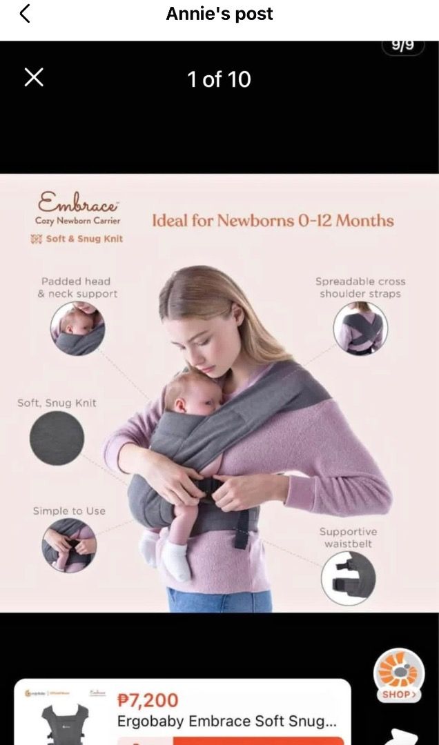 Embrace ergobaby (Category: Carriers & Slings) located in Kalilangan. Submitted by ergobabycarrier (Listing ID 1437283269, Image 3). Description: Free shipping j&t vc with the item.