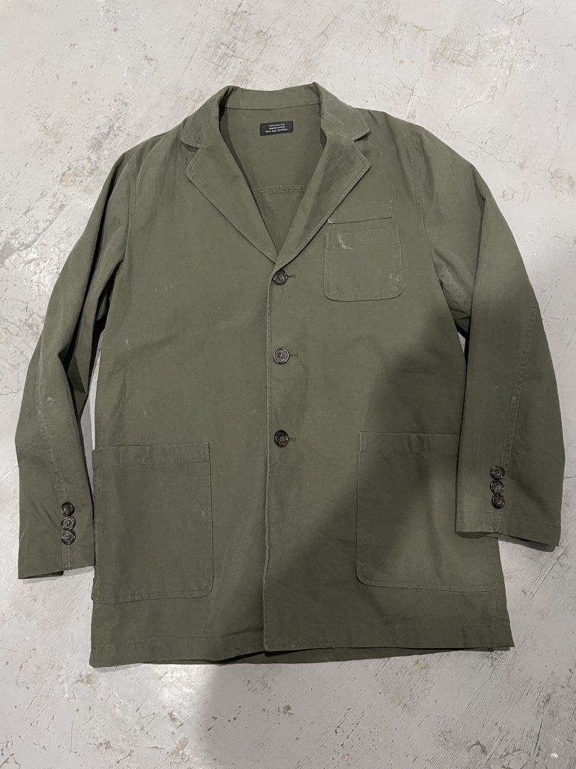 French workman’s jacket by opt oo2 (Category: Coats, Jackets and Outerwear) located in General Santos City (Dadiangas). Submitted by a.rt.eyes (Listing ID 1437299416, Image 1). Description: French workman’s jacket by opt oo2 Actual size large Width 22 Length 31 Sleeve length 25 Excellent condition Color rate 9/10 Need wash only Location general santos city.