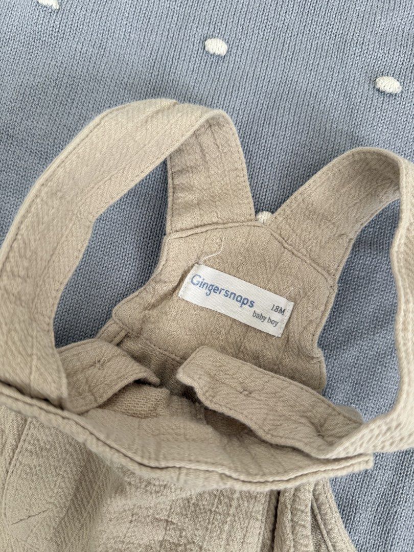 Gingersnaps Baby Boy Jumper 18M (Category: Babies & Kids Fashion) located in Manila. Submitted by tracykatea_ (Listing ID 1437216120, Image 2). Description: - Gingersnaps baby boy jumper - Neutral beige color - Adjustable straps .