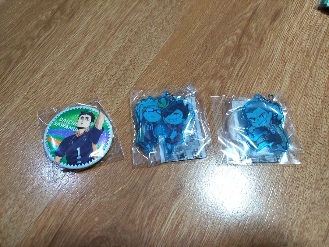 Haikyuu Official Merch (Pin / Acrylic Keychain) (Category: Character Goods) located in Pasig City. Submitted by lo.flo (Listing ID 1437332964, Image 2). Description: Haikyuu!! Official Merch ❗Bought from Bandai Gashapon Japan❗ ❗Comes in original packaging❗ ✅ AVAILABLE ● (1) SEALED Haikyuu Stand Stones Decora PIC Acrylic Keychain - Ryūnosuke Tanaka ● (1) SEALED Haikyuu Stand Stones Decora PIC Acrylic Keychain - Kei Tsukishima + Tetsuro Kuroo ● (1)