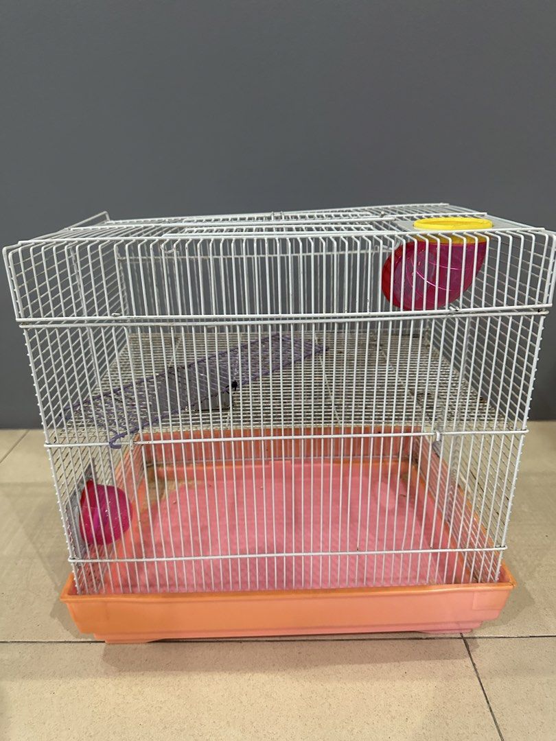 Hamster Cage (Category: Homes & Other Pet Accessories) located in Caloocan City. Submitted by ashleyscorner (Listing ID 1437247469, Image 3). Description: length-15-1/2 inch width-10-1/2 height -15inch caloocan east gracepark - Hamster cage with included accessories. - Features a pink base and wire frame. - Comes with a water bottle, food bowl, and small tunnel. - Includes a small platform. - Convenient access door. - Perfect for small pets!.