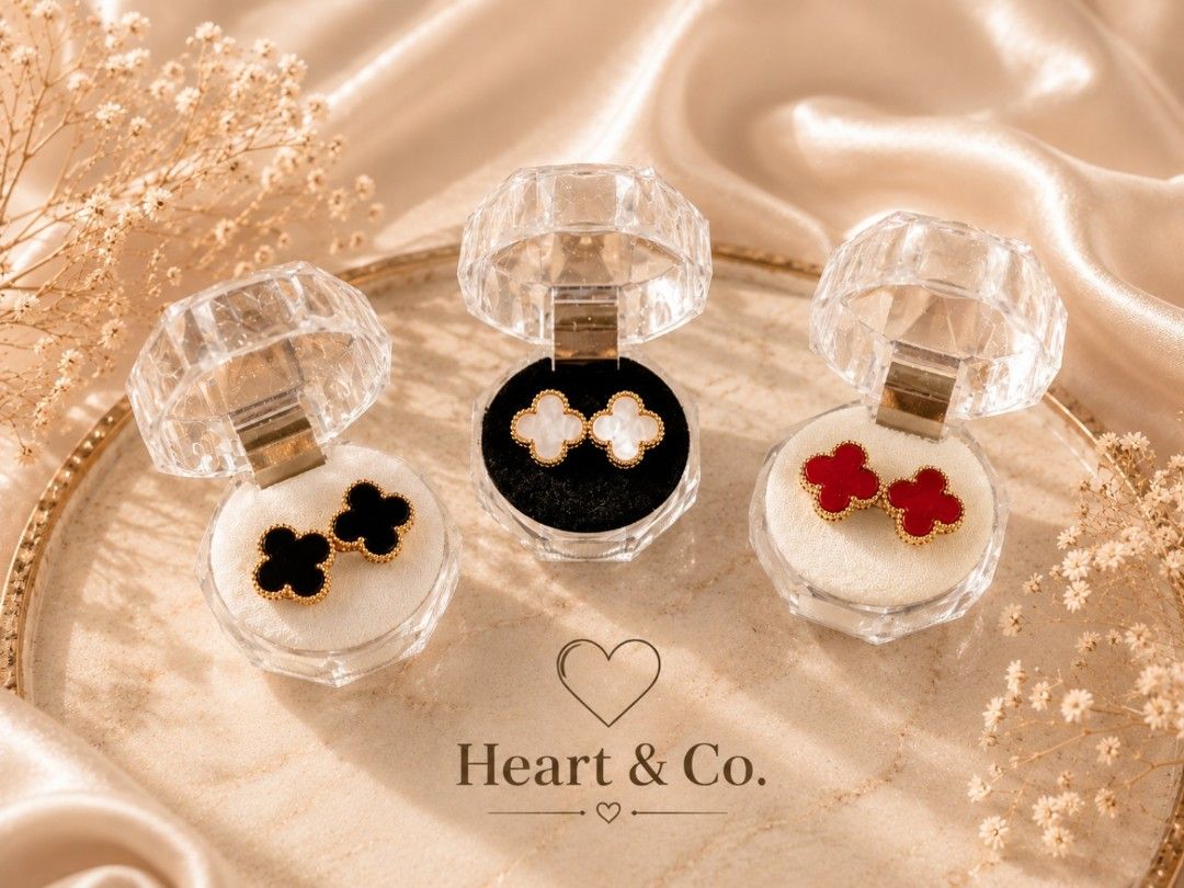 Four Leaf Clover Earrings with box (Category: Earrings) located in Pasig City. Submitted by howsofpreloved (Listing ID 1437216034, Image 1). Description: Four-Leaf Clover Earrings with box Add elegance and positive energy to your everyday style with the Heart & Co. Clover Collection ✨Known for its elegant and luxurious appearance, the cloverleaf design has become a favorite accessory style for women who love classy, minimalist jewelry with meanin