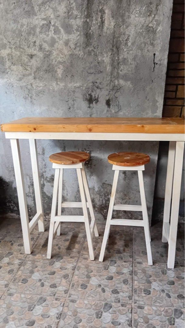 High / Bar Table and Chairs (Category: Tables & Sets) located in Quezon City. Submitted by tarekie (Listing ID 1437217041, Image 1). Description: Wooden High Table and Stools In good condition. .