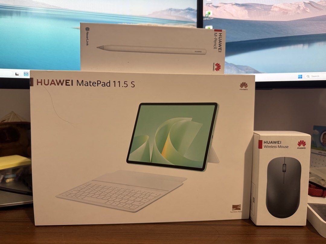 Huawei MatePad 11.5 S Tablet Bundle (Category: Android) located in Quezon City. Submitted by lylyly.xx (Listing ID 1437357801, Image 2). Description: Huawei MatePad 11.5 S tablet 2026 - bought last Feb 2026 - paper matte screenprotector included - Includes keyboard and white keyboard cover - Comes with M-Pencil stylus - Wireless mouse included - in original packaging, receipt available for warranty - Box displays tablet and accessories Negotiable
