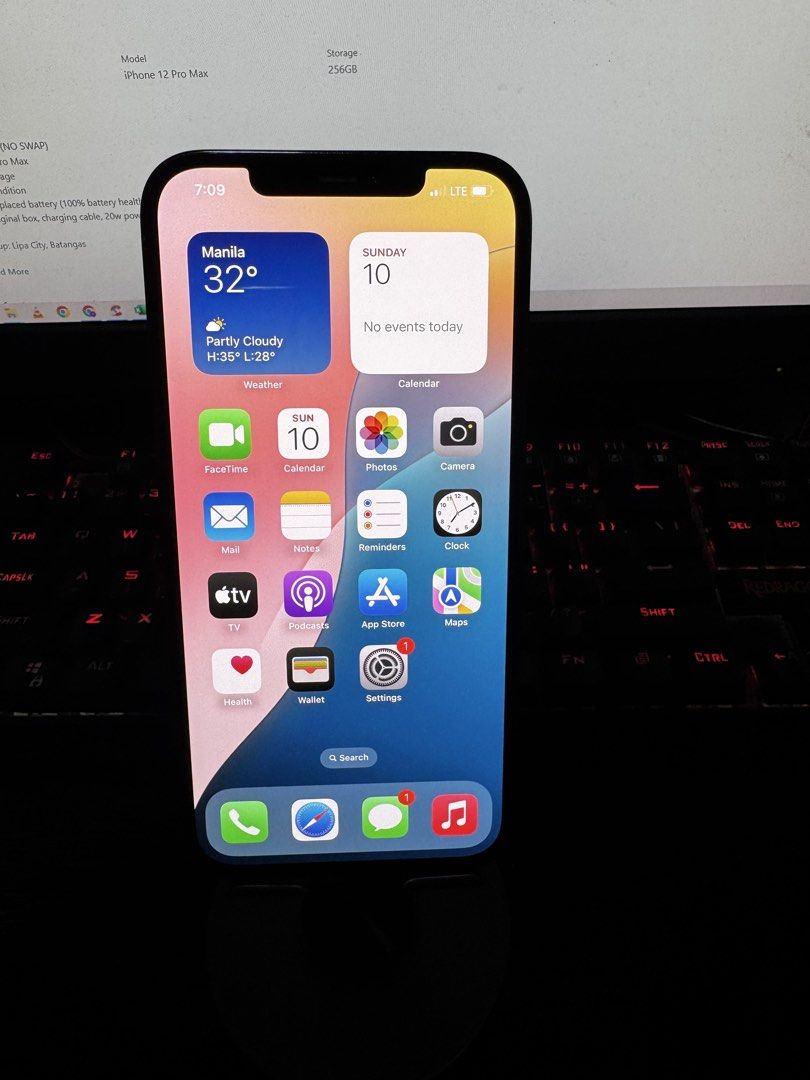 iPhone 12 Pro Max 256GB (Category: iPhone X Series) located in Rizal. Submitted by eatsewkey (Listing ID 1437224607, Image 1). Description: iPhone 12 Pro Max -256GB -Pacific Blue -BH 69% -No Repair Original Battery - All working - Signs of case markings very minimal. (See uploaded images) Meet Up: Cubao Gateway or Any Starbucks in Antiopolo Inclusion: -Unit only -Can Include Lightning Cable(Vention) and Charging Brick(Apple).