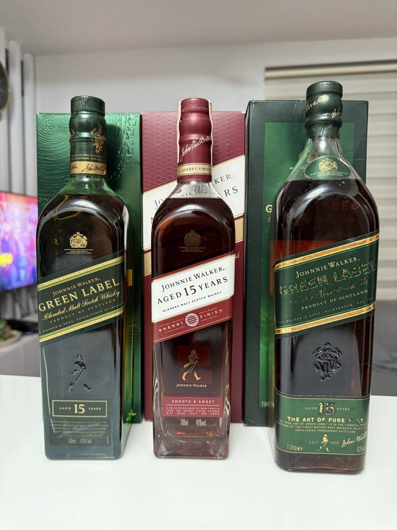 Johnnie Walker Set for Serious Collection (Category: Beverages) located in Manila. Submitted by rigorbarbe71932 (Listing ID 1437386879, Image 2). Description: Johnnie Walker set (5)Green label -35.5k 2-Pure Malt 15yo 1L 1-Green Island 1L 2-old and new deisgn 15yo 75cl (5)Gold Label -45k 3- 18yr 75cl 1- 15yo 75cl 1- old design 75cl (4)Platinum -32k 1- Casket 1L 1- Casket 75cl 1- Top open 1L 1- Top open 75cl (5)Origin & 200th Anniversary -28k 1- Hi