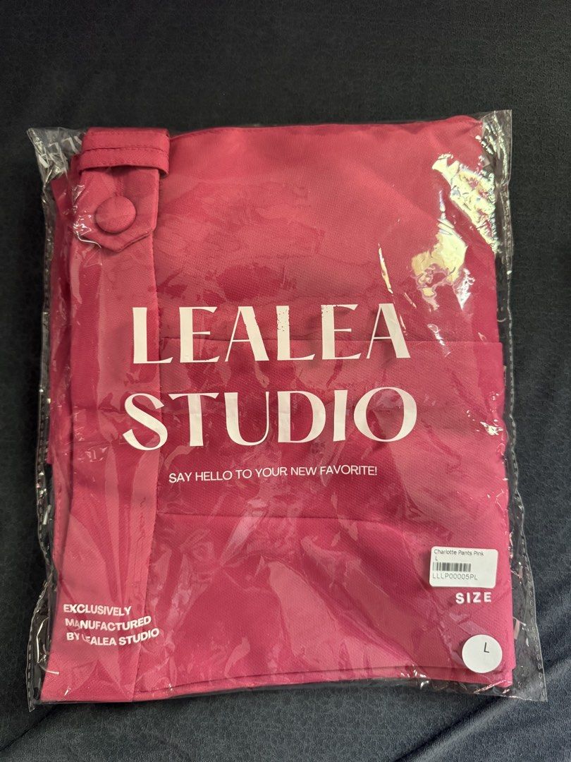 Lealea Studio Charlotte Pants - Pink - Size L (Category: Other Bottoms) located in Quezon City. Submitted by katharus (Listing ID 1437311425, Image 2). Description: - Lealea Studio Charlotte pants - Color: Pink - Size: L - Waist: 29-30 inches (77 cm) - Hips: 40 inches (102 cm) - Condition: New, in original packaging - Features: Button closure, tailored design RFS: Wrong size.