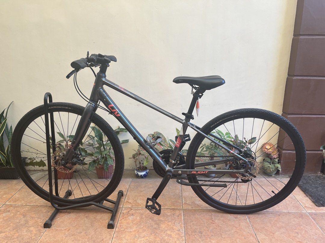 Liv Alight 2 City Disc Bicycle (Category: Bicycles) located in Quezon City. Submitted by casa_buen (Listing ID 1437306759, Image 1). Description: - Liv Alight 2 City Disc bicycle - Sleek gray frame with pink accents - Shimano 7-speed shifters, new set from overhaul - Disc brakes for reliable stopping - Comfortable seat - Well-maintained condition, tuned up at least thrice a year - Low mileage, around 150k - Perfect for city riding See https://www
