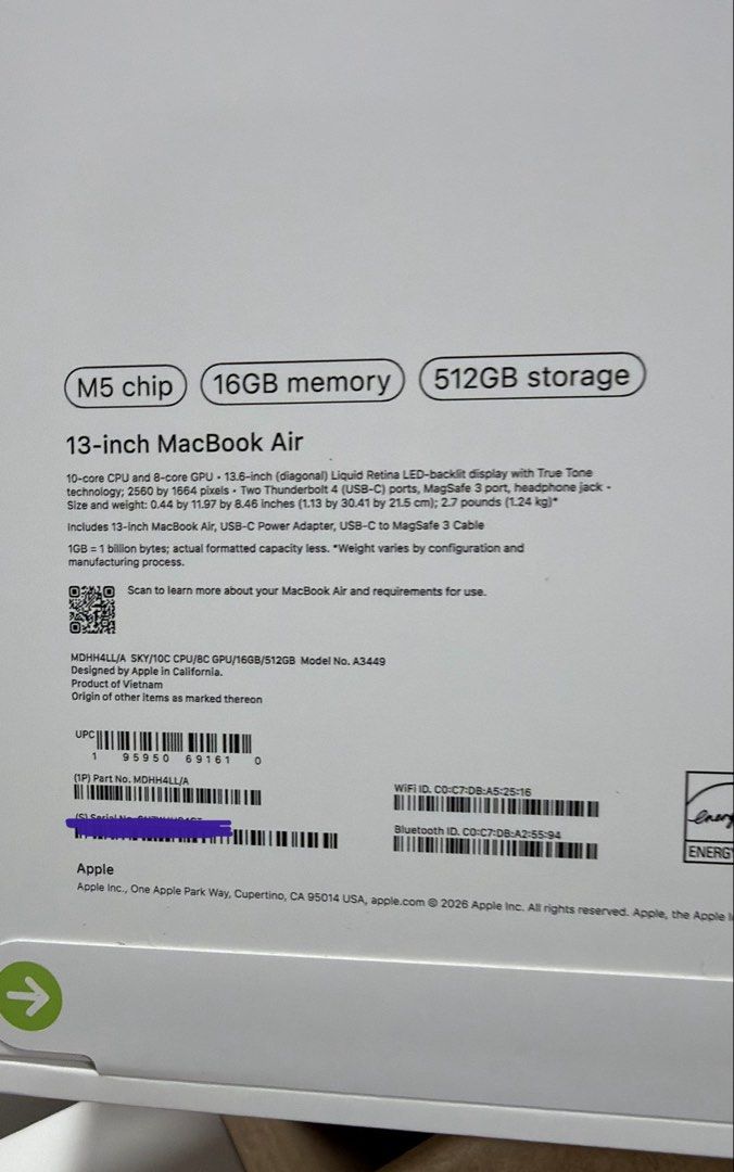 MACBOOK AIR M5 Chip 16/512gb451286194592174080