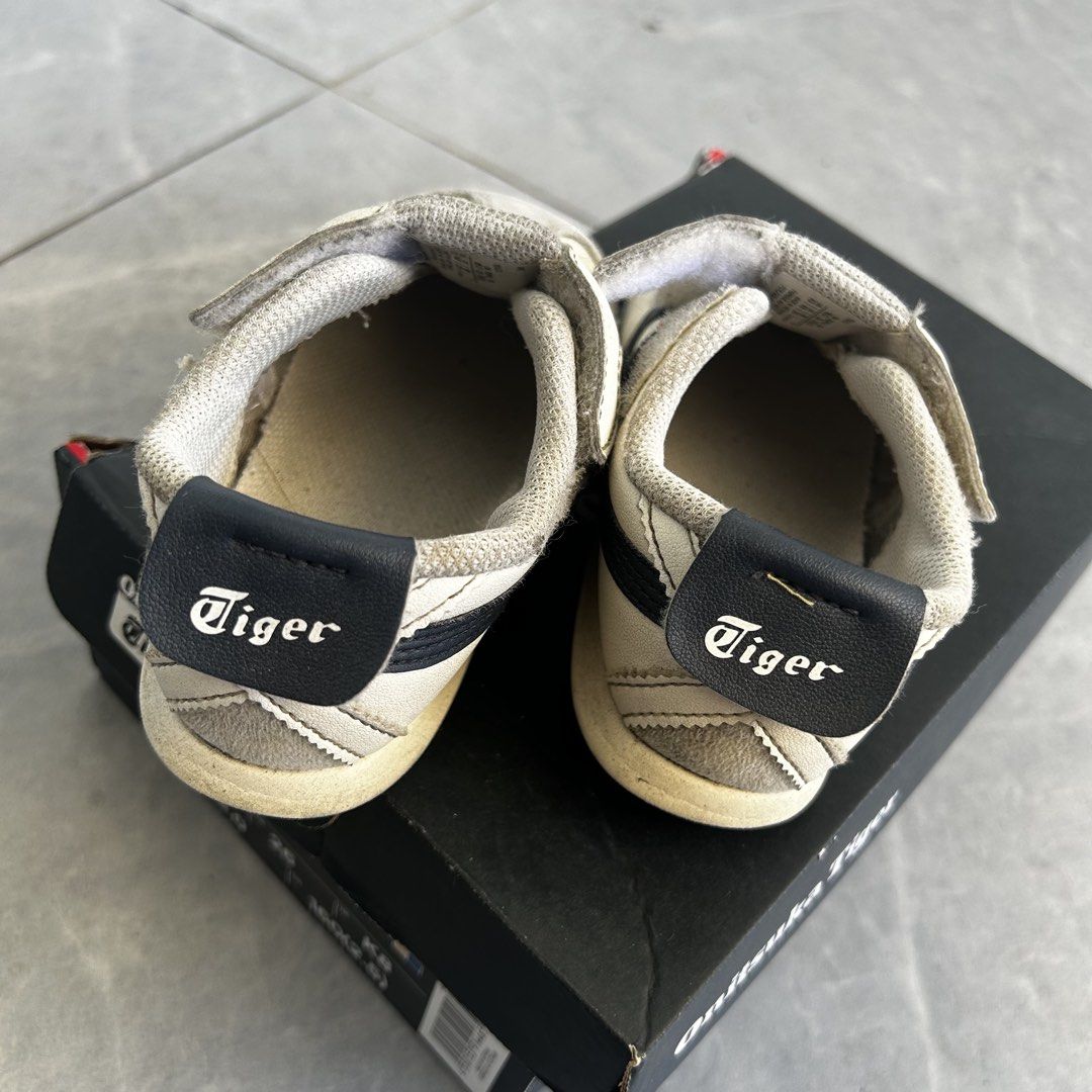 Onitsuka Tiger Kids Shoes (Category: Babies & Kids Fashion) located in Las Pinas. Submitted by elliestreasures (Listing ID 1437264140, Image 2). Description: - Onitsuka Tiger kids shoes - Color: White, grey, and navy blue - Velcro strap closure - US size K9 - Bought in Japan.