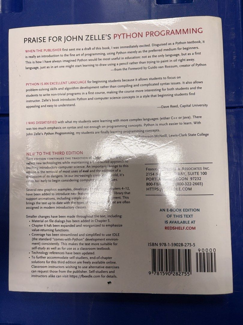 Python Programming: An Introduction to Computer Science (Third Edition) (Category: Textbooks) located in Singapore. Submitted by jingbelz_ (Listing ID 1437233065, Image 2). Description: - John Zelle's Python Programming, 3rd Edition - Perfect for beginners - Includes new features and examples.