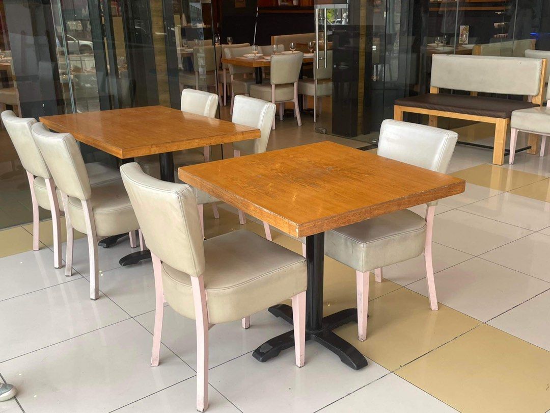 Restaurant Dining Table and Chairs Set (Category: Tables & Sets) located in Mabalacat. Submitted by jesse.zamuco (Listing ID 1437374613, Image 1). Description: price per piece: square table - ₱2,500 rectangle table - ₱4,500 steel base chair - ₱1,200 2 seater bench chair - ₱3,000 4 seater bench chair - ₱4,000.