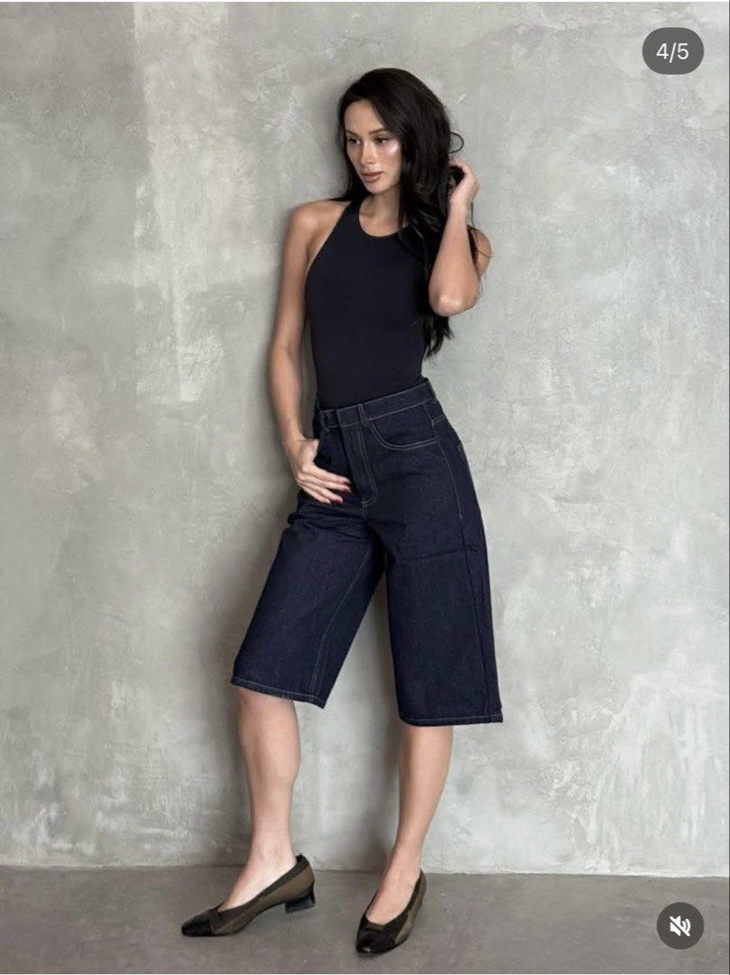 Rue Madec Teo Jorts (Category: Shorts) located in San Juan, La Union. Submitted by margaaa01 (Listing ID 1437258919, Image 3). Description: - Rue Madec denim jorts - Dark blue color - High-waisted - Wide leg - Knee-length - Versatile style - Great for pairing with different tops Super nice!!! bought 3 days ago 😁 RFS: sizing up.