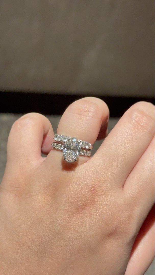 RUSH!!! RUSH!!! Diamond Ring Set (Category: Rings) located in Quezon City. Submitted by jermaerefe (Listing ID 1437308867, Image 2). Description: Engagement ring -lab grown diamond with IGI certification -3 carat -setting in 4 grams 4prong 14k white gold -5 side stones on each side Wedding ring -half eternity -lab grown melee stones -setting in 14k white gold All in size 6 MOP: BANK TRANSFER ONLY.
